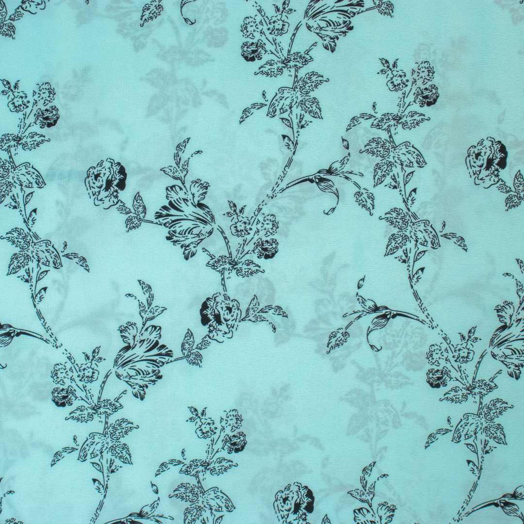 Crepe Floral Drawing Print in Turquoise