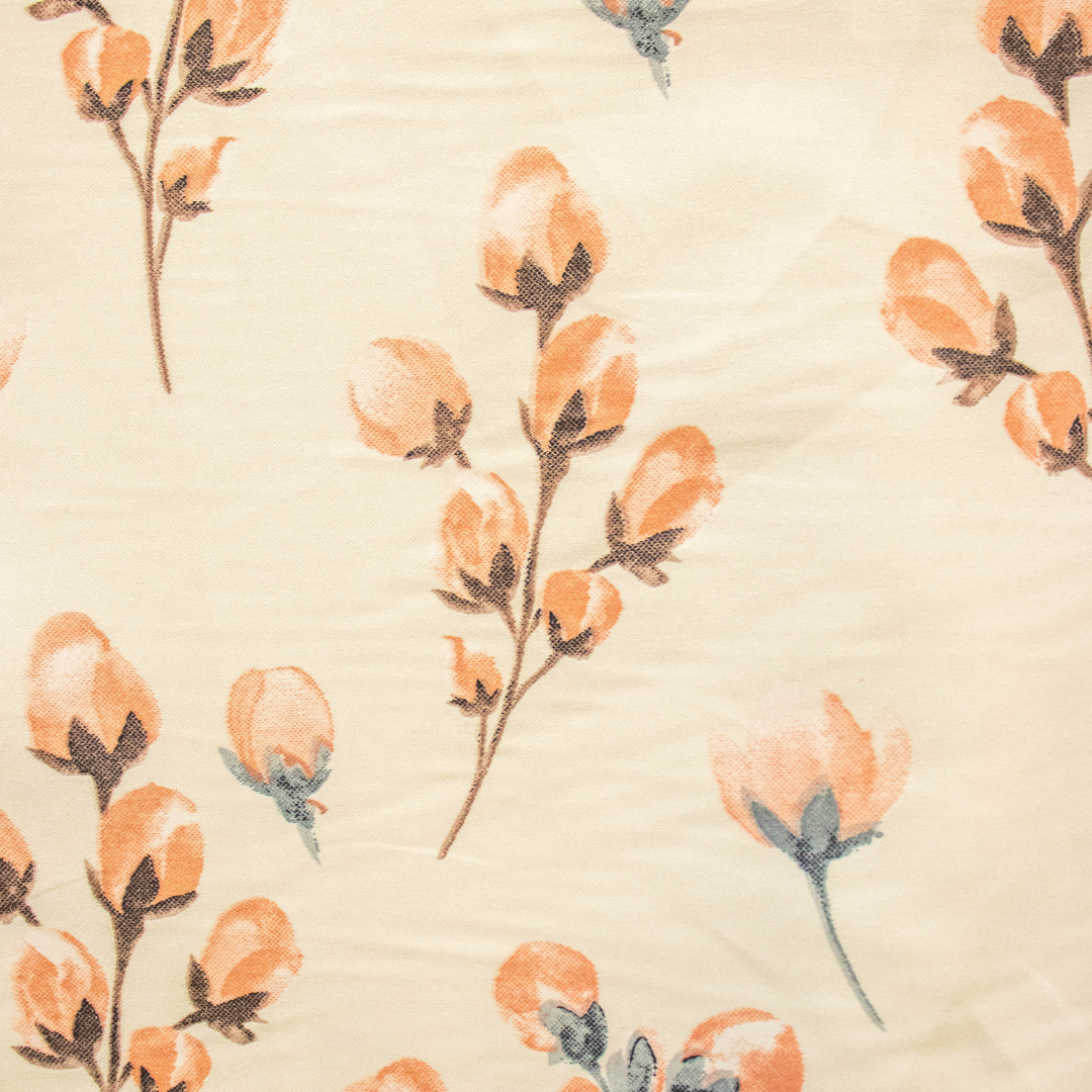 Printed Satin Silk Muted Budding Flower in Cream